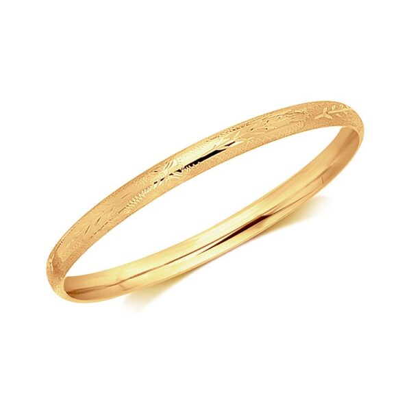 14k Yellow Gold Dome Style Childrens Bangle with Diamond Cuts (5.50 mm) - Image 2