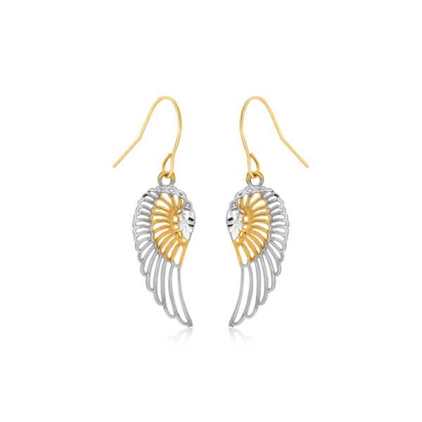 Two-Tone Wing Drop Earrings in 10K Gold