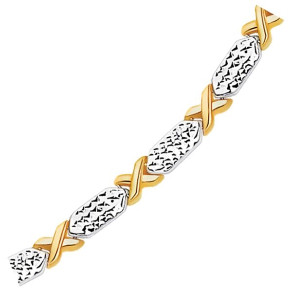 14k Two-Tone Gold Fancy X Line Bracelet (4.80 mm) - Image 2
