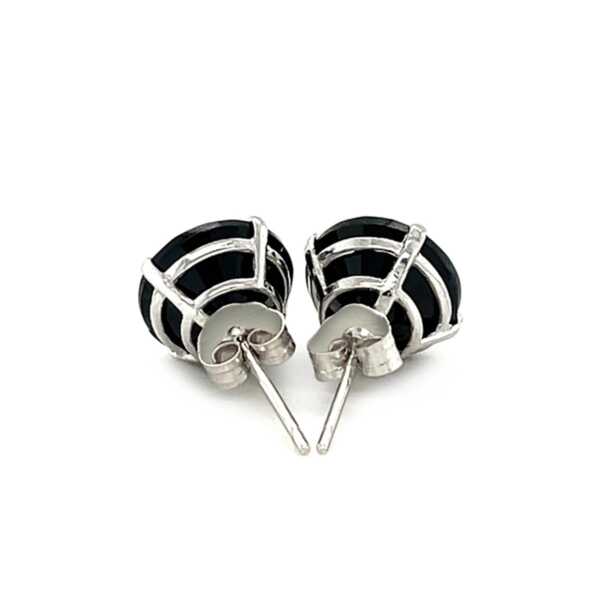 14k White Gold 8.0mm Round Black CZ Stud Earrings - Image 3