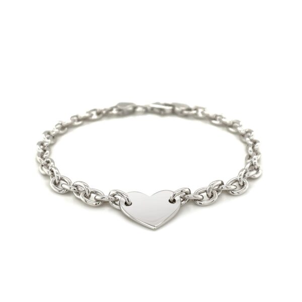 Sterling Silver Rhodium Plated Chain Bracelet with a Flat Heart Station(5.00 mm) - Image 2