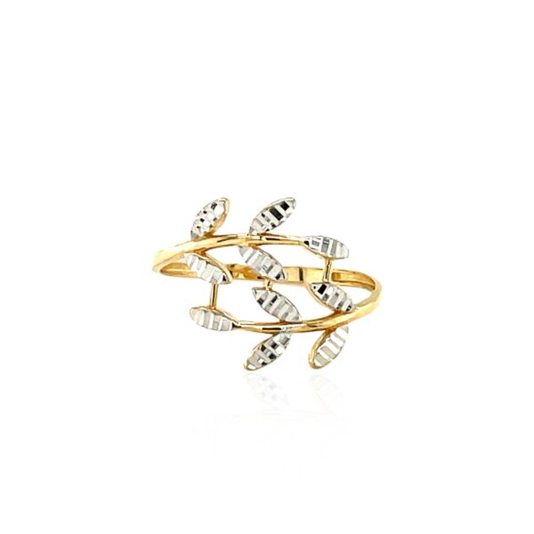 14k Two Tone Gold Crossover Ring with Textured Leaves(1.50 mm) - Image 2