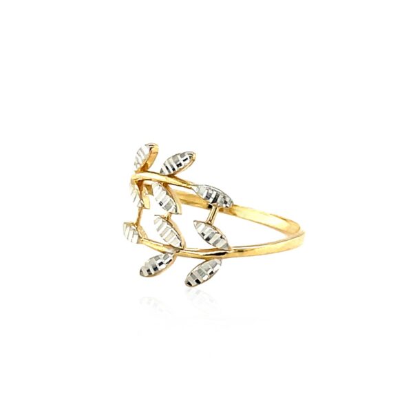 14k Two Tone Gold Crossover Ring with Textured Leaves(1.50 mm) - Image 3