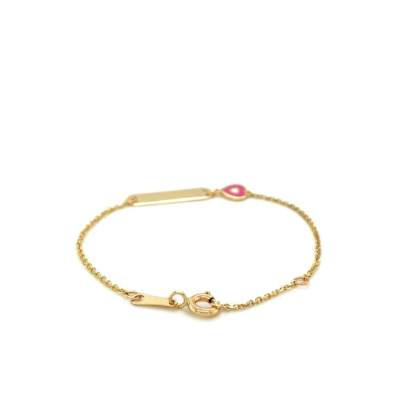 14k Yellow Gold 5 1/2 inch Childrens ID Bracelet with Enameled Heart (1.00 mm) - Image 2
