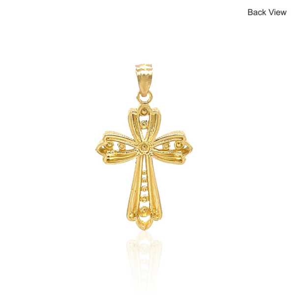 14k Two-Tone Gold Fancy Cross Pendant with Diamond Cuts - Image 2