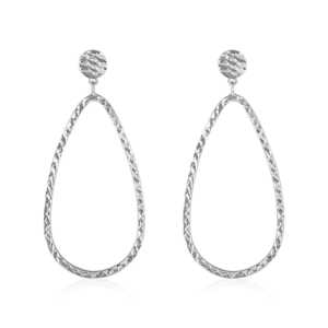 14k White Gold Textured Teardrop Motif Post Earrings
