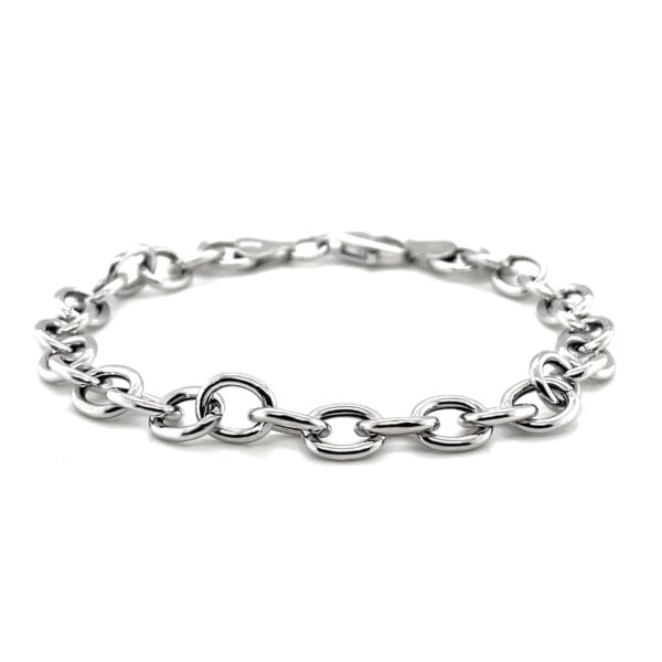 Sterling Silver Rhodium Plated Fancy Charm Bracelet (6.70 mm) - Image 2
