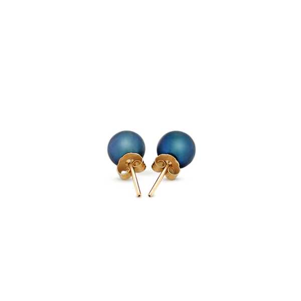 14k Yellow Gold Cultured Black Pearl Stud Earrings (6mm) - Image 2