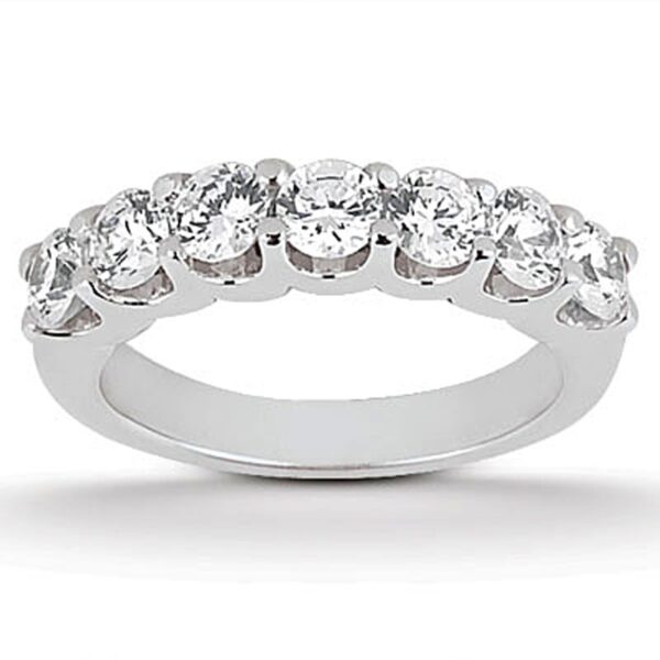 14k White Gold Diamond Scalloped Shared U Prong Setting Wedding Ring Band