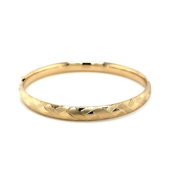 14k Yellow Gold Domed Bangle with a Weave Motif (6.00 mm) - Image 2