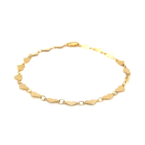 14k Yellow Gold 7 inch Mirrored Heart Chain Bracelet (5.00 mm) - Image 2