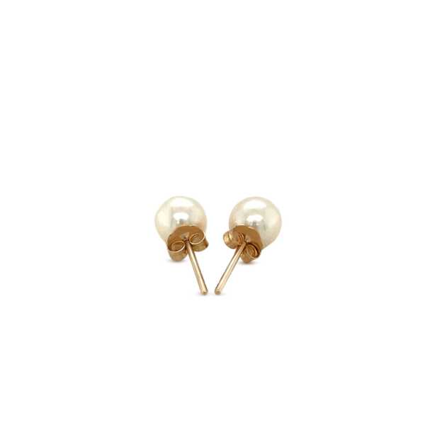 14k Yellow Gold Freshwater Cultured White Pearl Stud Earrings (6mm) - Image 3