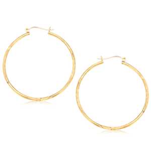 14k Yellow Gold Fancy Diamond Cut Extra Large Hoop Earrings (2x45mm)