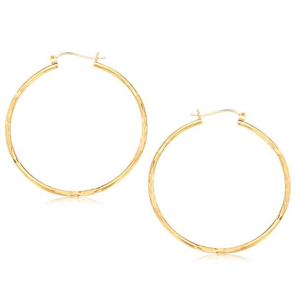 14k Yellow Gold Fancy Diamond Cut Extra Large Hoop Earrings (2x45mm)