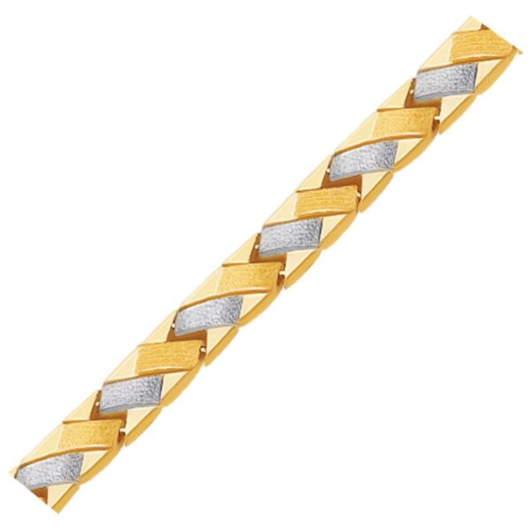 14k Two-Tone Gold Fancy Weave Bracelet with Contrasting Finish (6.35 mm) - Image 2