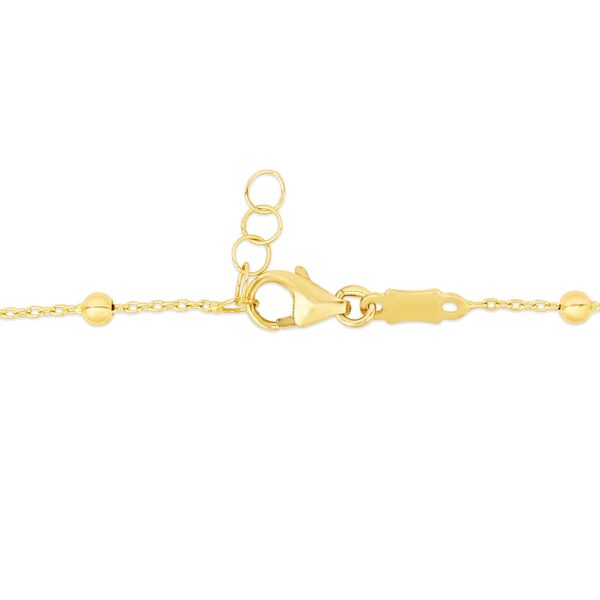 14k Yellow Gold Childrens Bracelet with Beads and Enameled Heart - Image 3