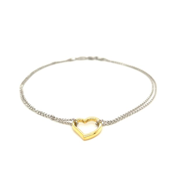 14k Yellow Gold and Sterling Silver Anklet with a Single Open Heart Station - Image 2