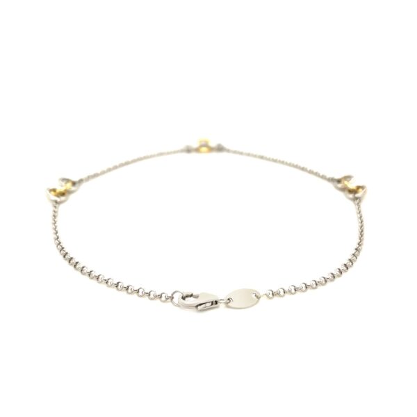 14k Yellow Gold and Sterling Silver Triple Ring Stationed Anklet - Image 3