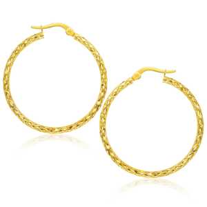 Large Textured Hoop Earrings in 10k Yellow Gold