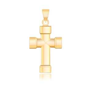 14k Yellow Gold Cross Pendant with Block Like Ends