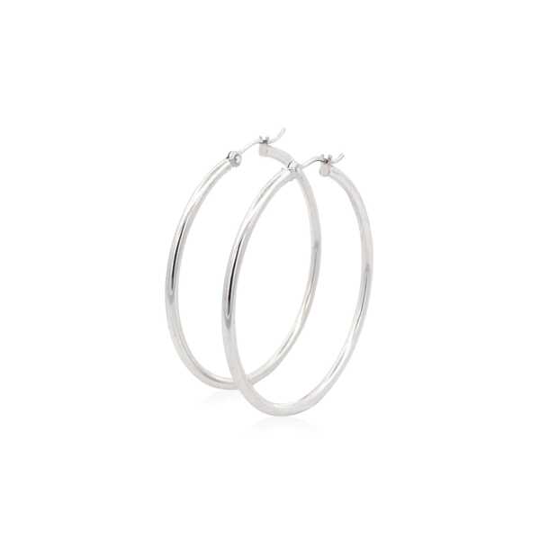 14k White Gold Polished Hoop Earrings (2x40mm) - Image 2