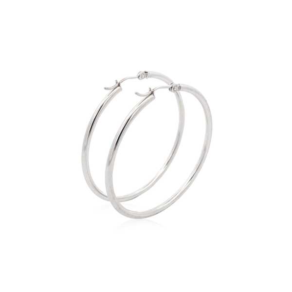 14k White Gold Polished Hoop Earrings (2x40mm) - Image 3