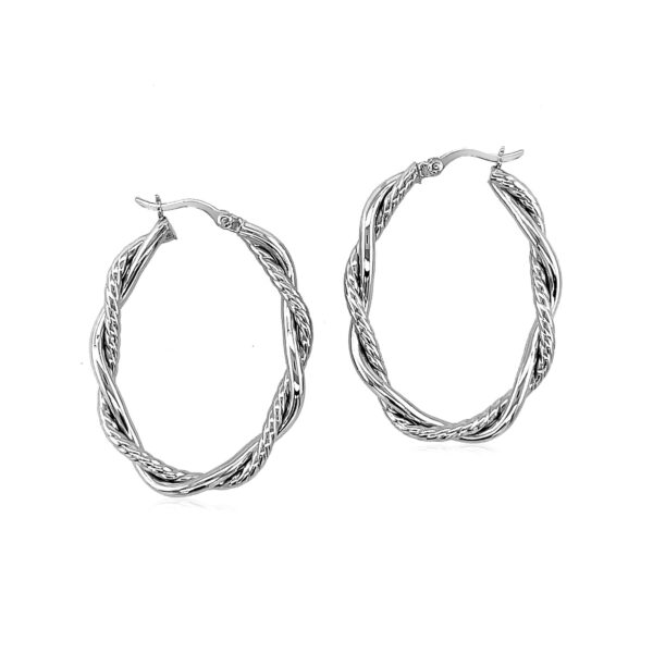 Sterling Silver Oval Hoop Braided Diamond Cut Earrings(4x22mm) - Image 2