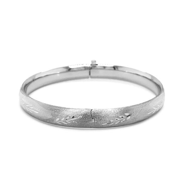 Classic Floral Carved Bangle in 14k White Gold (8.00 mm) - Image 2