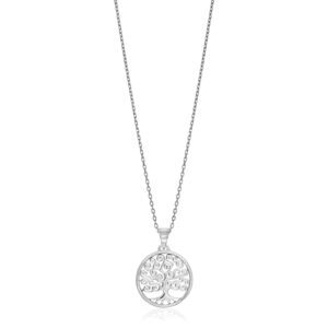 Sterling Silver Round Spiral Motif Tree of Life Necklace