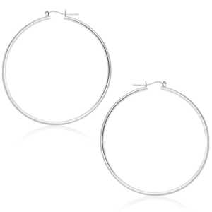 14k White Gold Polished Hoop Earrings (1.5x45mm)