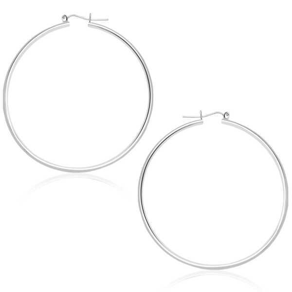 14k White Gold Polished Hoop Earrings (1.5x45mm)
