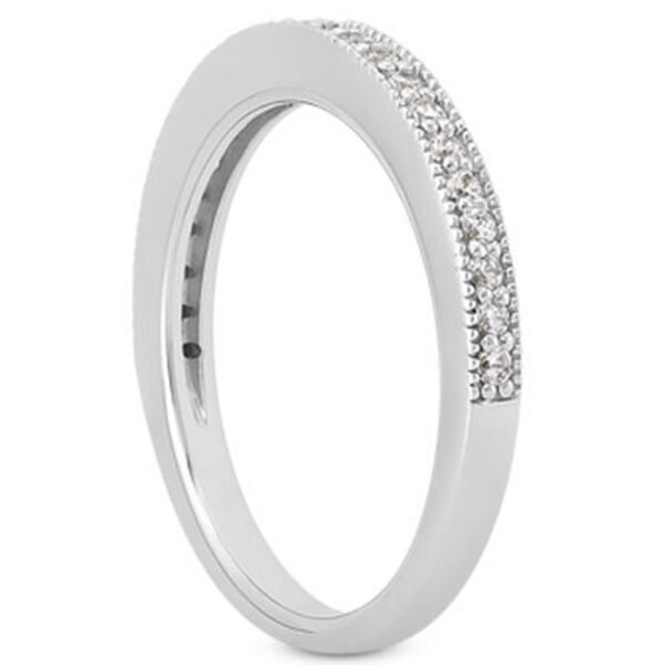 14k White Gold Pave Diamond Milgrain Wedding Ring Band Set 1/2 Around - Image 2