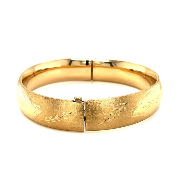 Classic Floral Carved Bangle in 14k Yellow Gold (13.50 mm) - Image 3