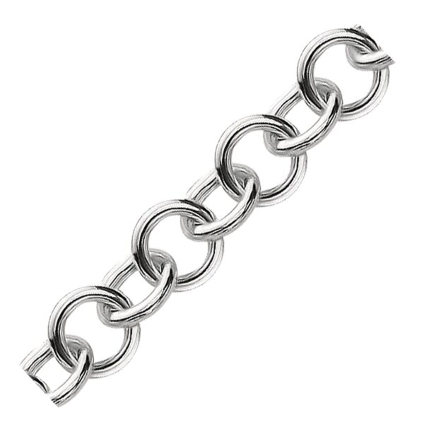 Sterling Silver Rolo Style Polished Charm Bracelet with Rhodium Plating(8.15 mm) - Image 2