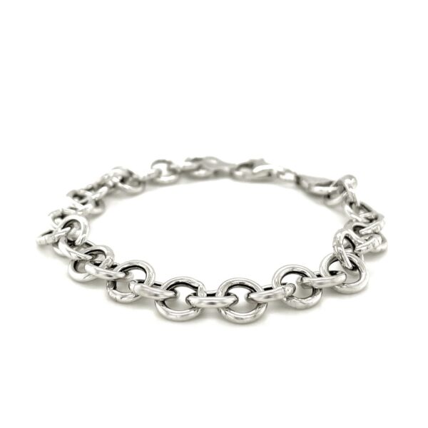 Sterling Silver Rolo Style Polished Charm Bracelet with Rhodium Plating(8.15 mm) - Image 3