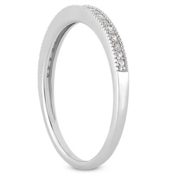 14k White Gold Diamond Micro Pave Diamond Milgrain Wedding Ring Band - Image 2