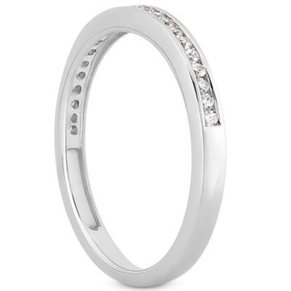14k White Gold Slender Channel Set Diamond Wedding Ring Band Set 1/2 Around - Image 2