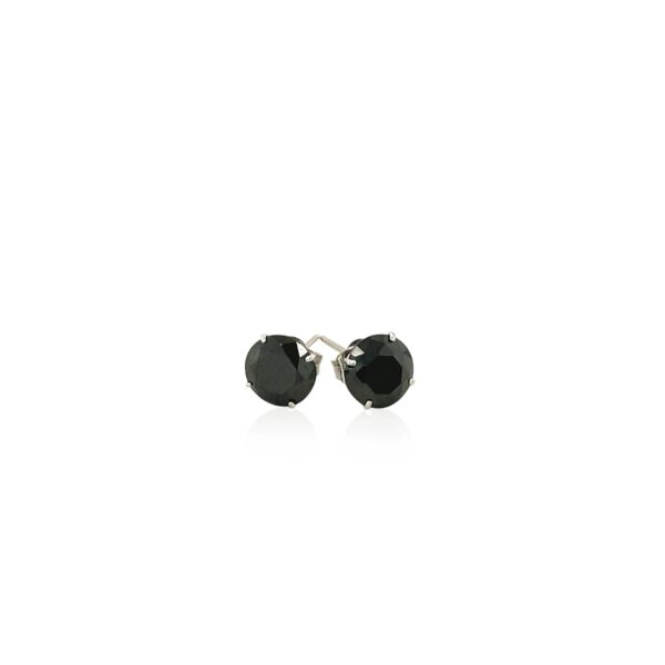 14k White Gold Stud Earrings with Black Faceted Cubic Zirconia(6mm) - Image 2