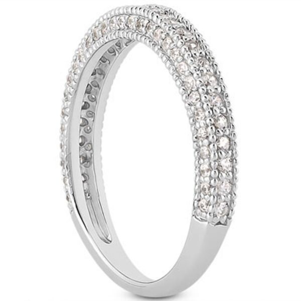 14k White Gold Fancy Pave Diamond Milgrain Textured Wedding Ring Band - Image 2