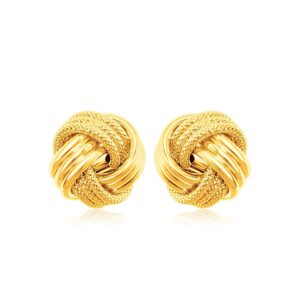 14k Yellow Gold Love Knot with Ridge Texture Earrings