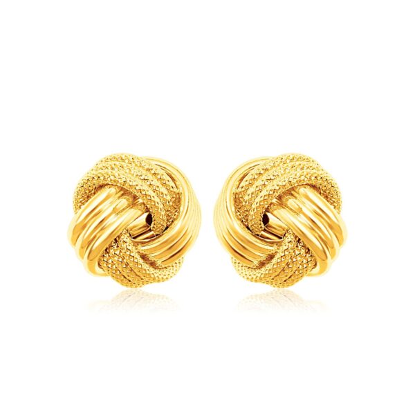 14k Yellow Gold Love Knot with Ridge Texture Earrings