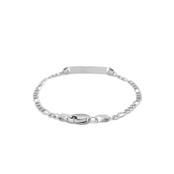 14k White Gold Figaro Chain Fancy Childrens ID Bracelet (3.30 mm) - Image 3