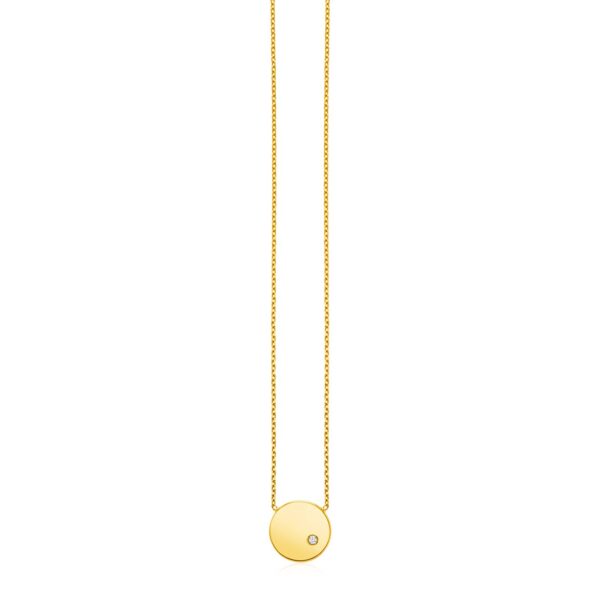 14k Yellow Gold Necklace with Polished Round Pendant with Diamond