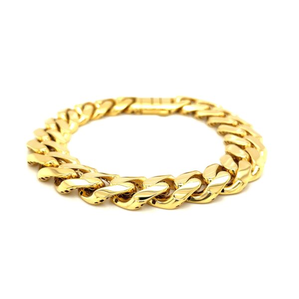 14k Yellow Gold 8 1/2 inch Wide Polished Curb Chain Bracelet (13.50 mm) - Image 2