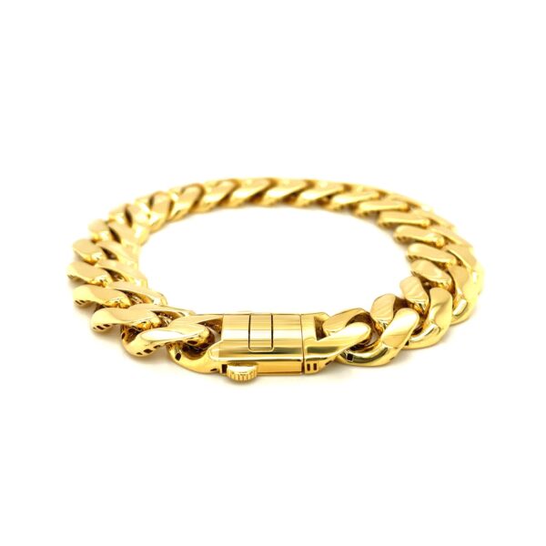 14k Yellow Gold 8 1/2 inch Wide Polished Curb Chain Bracelet (13.50 mm) - Image 3