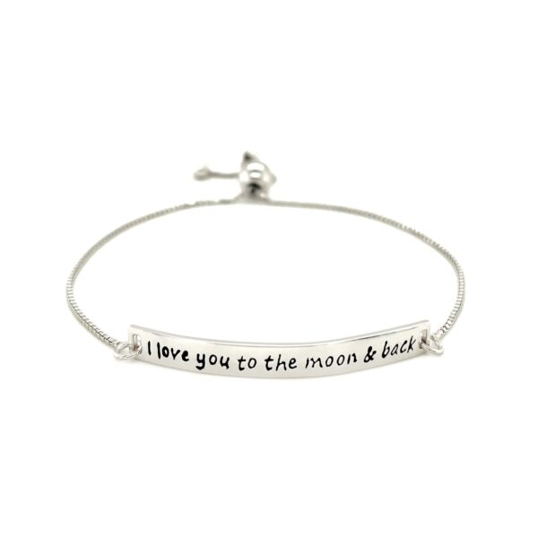 Sterling Silver Adjustable I Love You to the Moon and Back Bracelet (1.20 mm) - Image 2