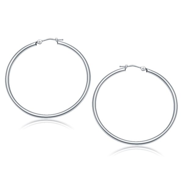 10k White Gold Polished Hoop Earrings (2x40 mm)