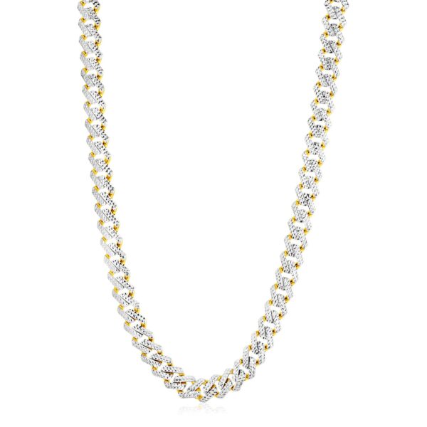 14k Yellow Gold White Pave High Polish Modern Lite Edge Chain (11.50 mm) - Image 2