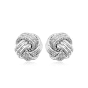 14k White Gold Love Knot with Ridge Texture Earrings
