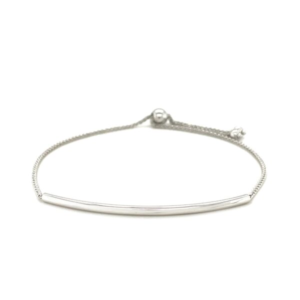 14k White Gold Smooth Curved Bar Lariat Design Bracelet (1.00 mm) - Image 2